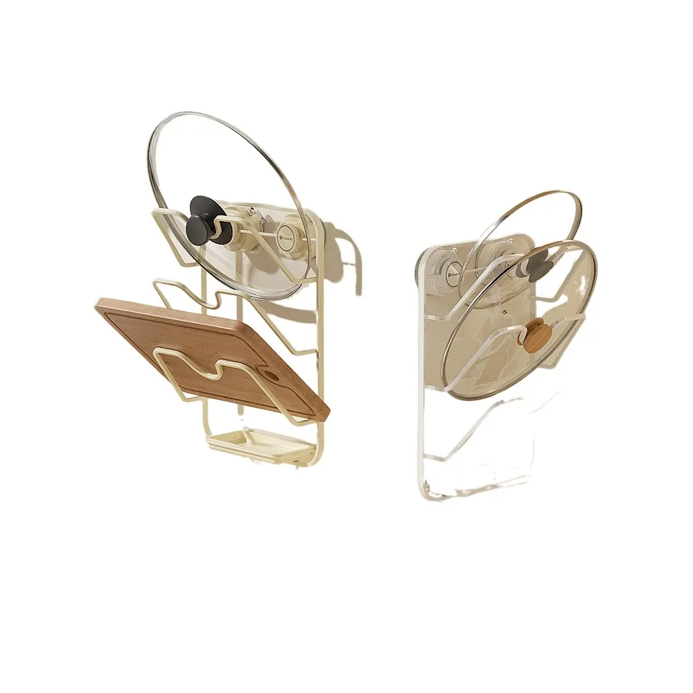 

Полка для крышки на присоске, многофункциональная кухонная разделочная доска для хранения, настенная многослойная стойка без перфорации