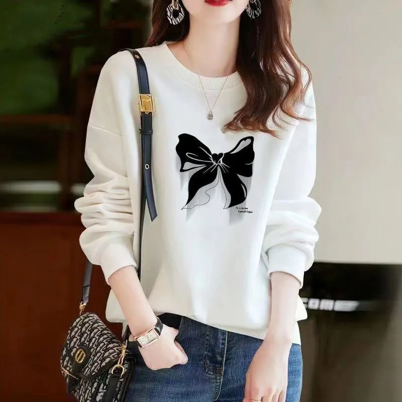 New Autumn/Winter Fashion Korean Edition Velvet Printed Round Neck Large Loose Versatile Casual Women\'s Long Sleeve Sweater