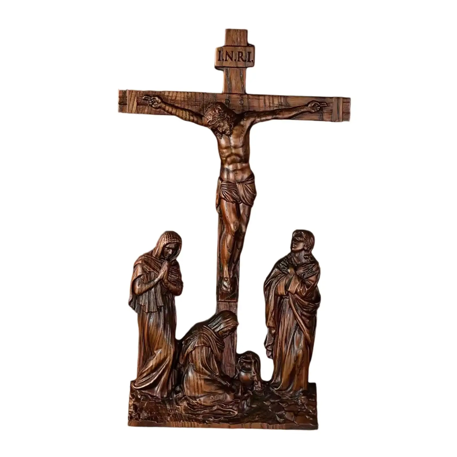 

Standing Crucifix Jesus on The Cross Statue Small 10 inch Solid Wood Ornament Jesus Crucifix for Chapel Home Altar Prayers