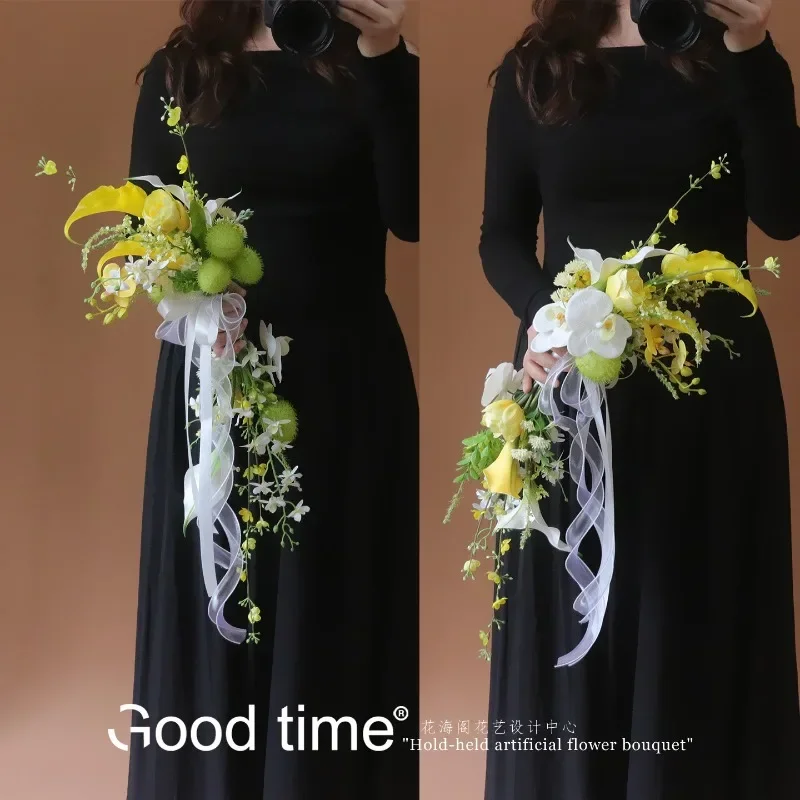DIY Handmade Bridal Wedding Bouquet Simulation Flower White Pink Interior Decoration Faux Greenery Fake Flower Arrangement