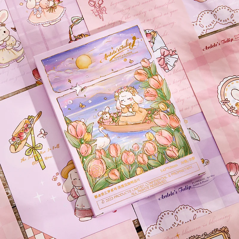 30 Pcs/Set Tulip Dream Series Postcard Creative Hand Drawing Rabbit And Flower Greeting Message Cards Stationery Supplies