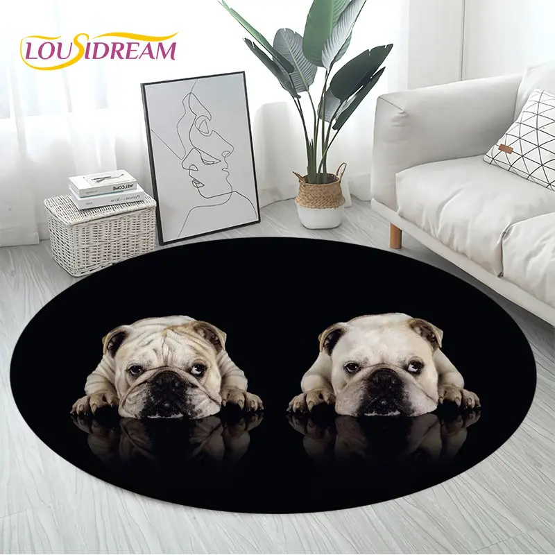 لطيف الفرنسية حفرة الثور الكلب الحيوانات الأليفة الجرو منطقة مستديرة البساط ، السجاد لغرفة المعيشة غرفة نوم الأطفال أريكة غرفة اللعب ديكور ، عدم الانزلاق الكلمة حصيرة