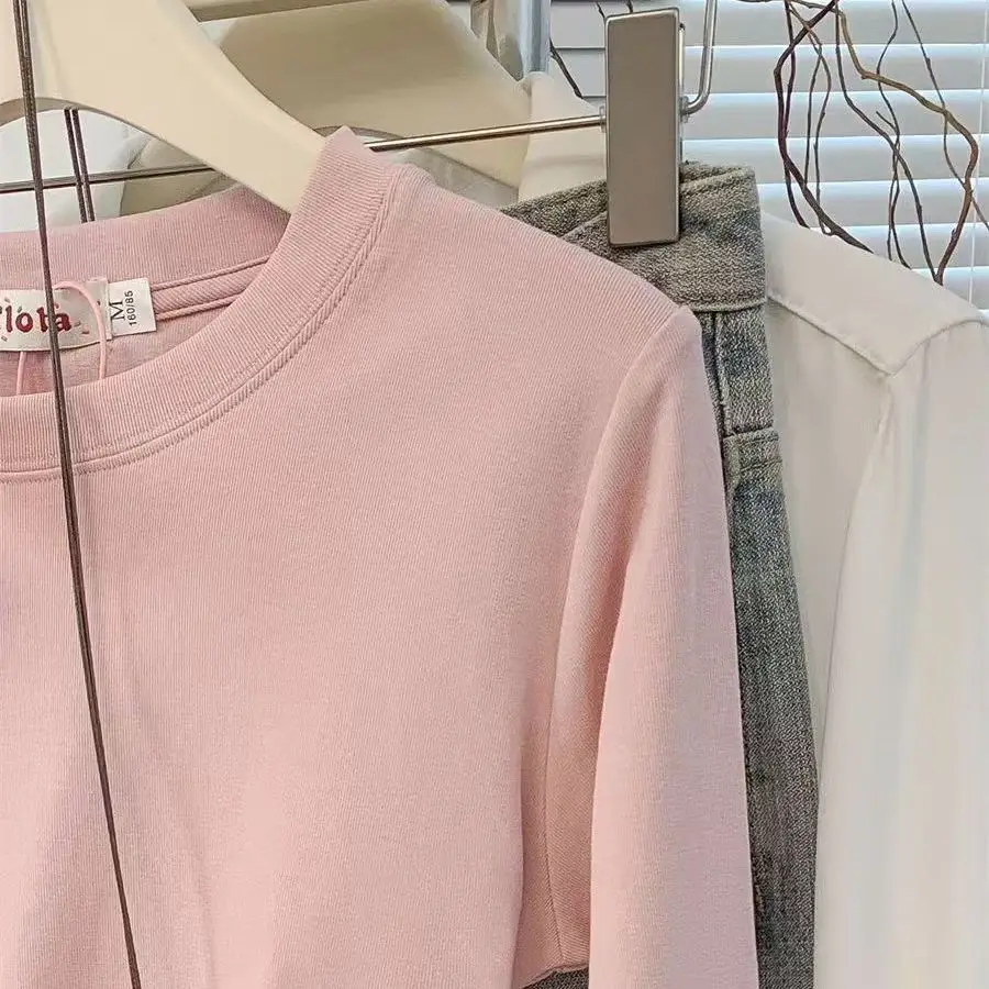 Korean Style Sweet And Spicy  Knot T-Shirt Women's Design Slimming Top Shoulder Length Binding Design Cotton Blend