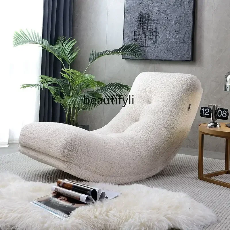 LXCream wind lamb wool casual lazy sofa lunch break rocking chair living room Nordic casual single princess reclinerSSS