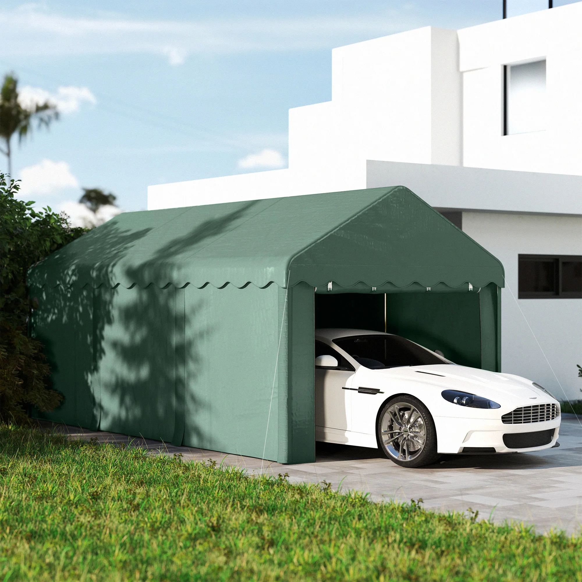 Outsunny Carpa Garaje 6x3 m con Paredes Laterales Desmontables Verde
