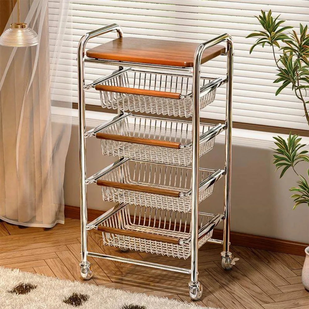 Multi-functional Crevice Trolley, Multi-layer Fruit and Vegetable Kitchen Vegetable Basket Movable Storage Rack