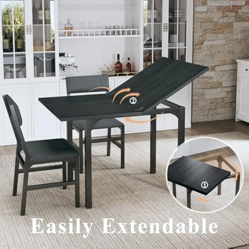 

Dining Table Set for 4, Rectangle Dining Table with Metal Frame & MDF Board, Folding for Small Apartment Saving Space, Black