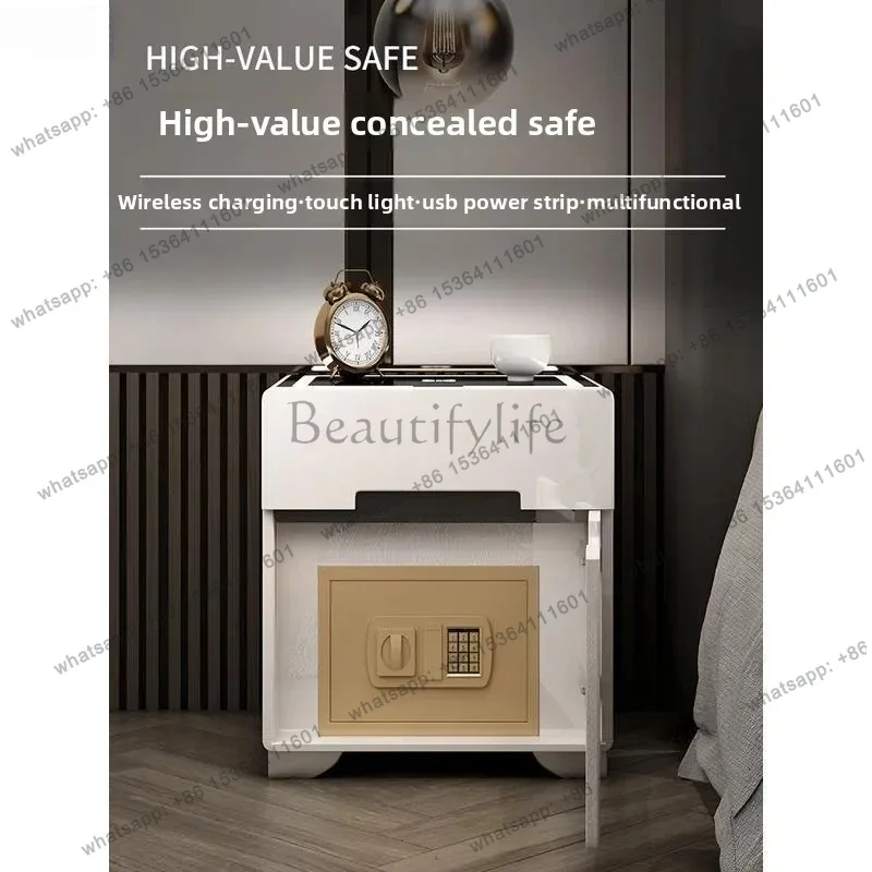 D25Bedside Table with Safe Multifunctional Light Luxury Bedroom White Cabinet
