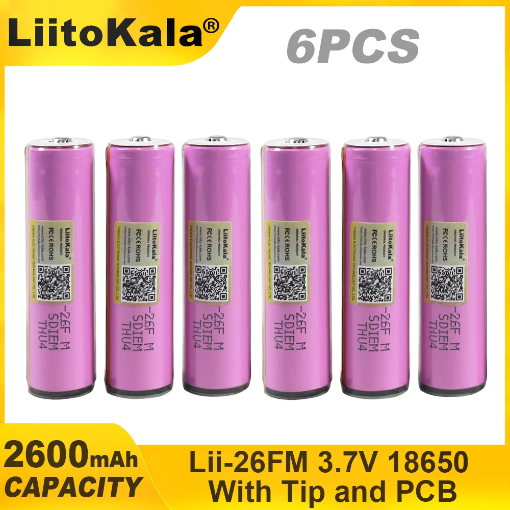 Liitokala 3.7V/4.2V 18650 2600mAh ICR18650-26FM Rechargeable Lithium Battery PCB Protection Board  for Flashlight