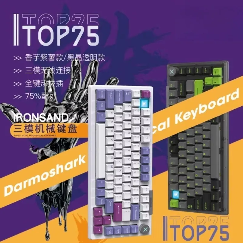Darmoshark for TOP75 Custom Mechanical Keyboard75% Layout Hot Swappable TOP Gasket 3 Mode Wireless Keypad for Gaming Office Work