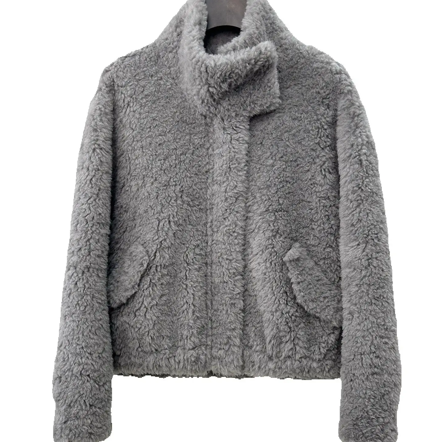 100 lambskin zipper 2025 Winter new stand-up collar sheepskin cut fur coat for women, short style