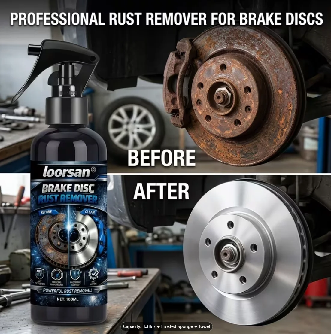100ml Car Brake Disc Rust Remover Spray, Powerful Rust & Oxidation Cleaner for Wheel Hub, Auto Metal Surface, Car Maintenance, R