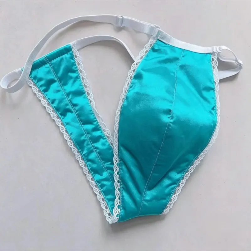 Thong Handmake Blue White Silky Man's T-back Briefs Live Show Club DJ Bar Sexy Costumes FKK Party