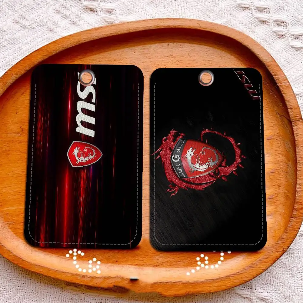 M-MSI D-Dragon Logo PU Soft Leather Rectangular Key Card Holder Induction Elevator Protection Cover Youth Faion Accory