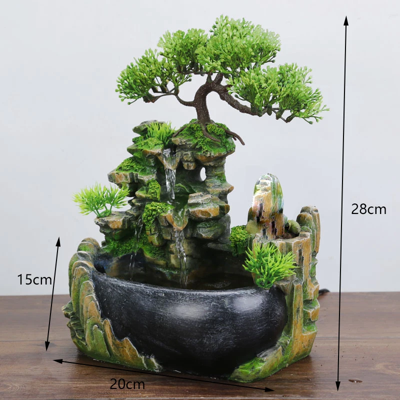 EU Plug,Indoor Simulation Resin Rockery Waterscape Feng Shui Water Fountain Home Desktop Decoration Crafts