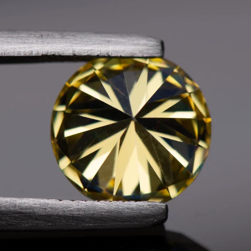 Pierre Moissanite coupe ronde couleur jaune citron, pierres précieuses synthétiques créées en laboratoire, matériaux de fabrication de bijoux en diamant avec rapport GRA