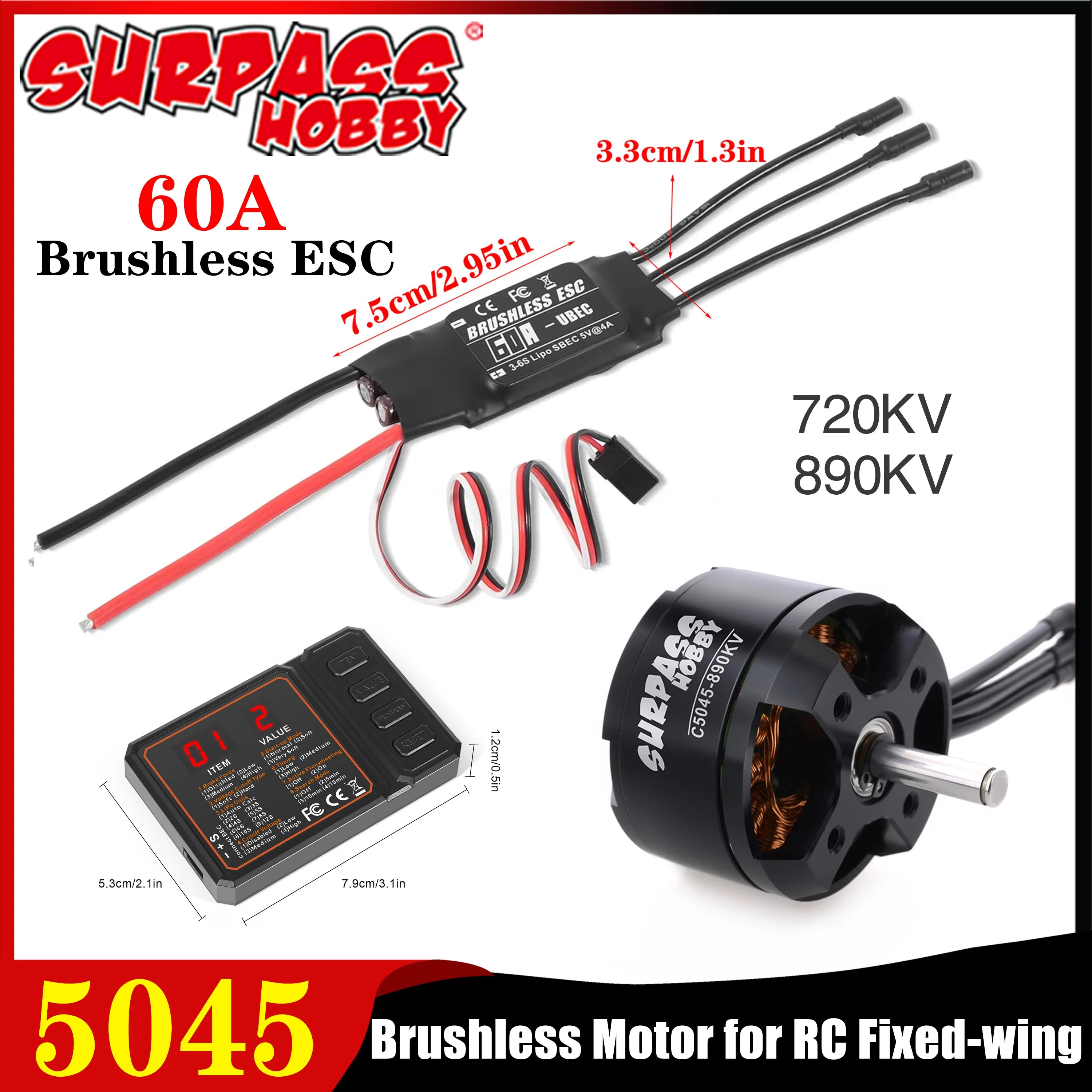 Surpass Hobby 5045 720KV 890KV Outrunner Brushless Motor 60A ESC Program Card for RC Fixed-wing Aircraft Drone Quadcopter Plane
