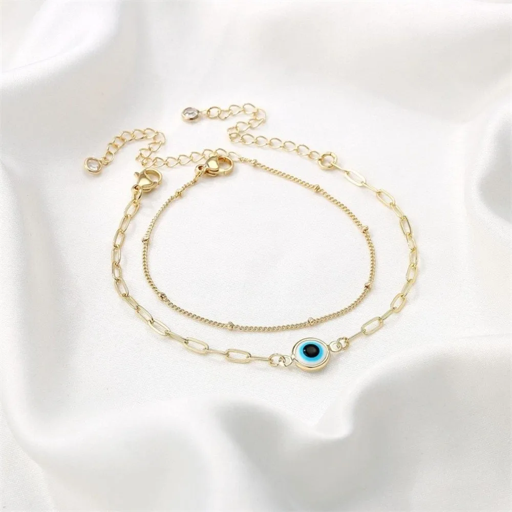 Elegante Pulsera Turca de Ojo Azul, Única y Ajustable, de Acero Inoxidable, Cadena de Eslabones con Ojo de Demonio, Pulsera de Cadena Ajustable