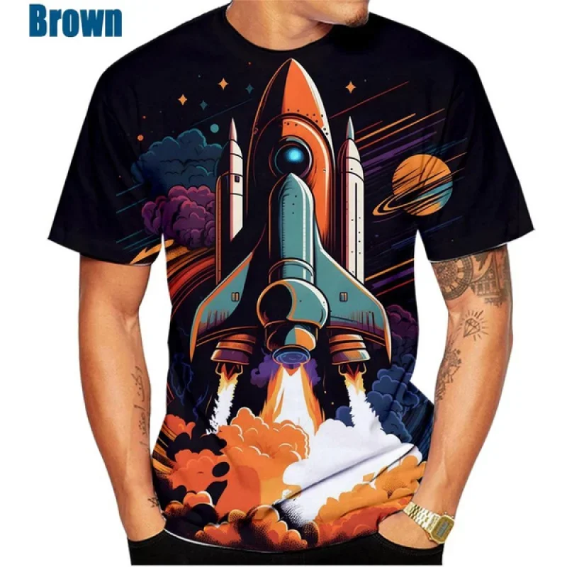 

Fashion Short Sleeve Men Women 3D Space Shuttle T Shirt Funny Printed Rocket Spacesuit T Shirt