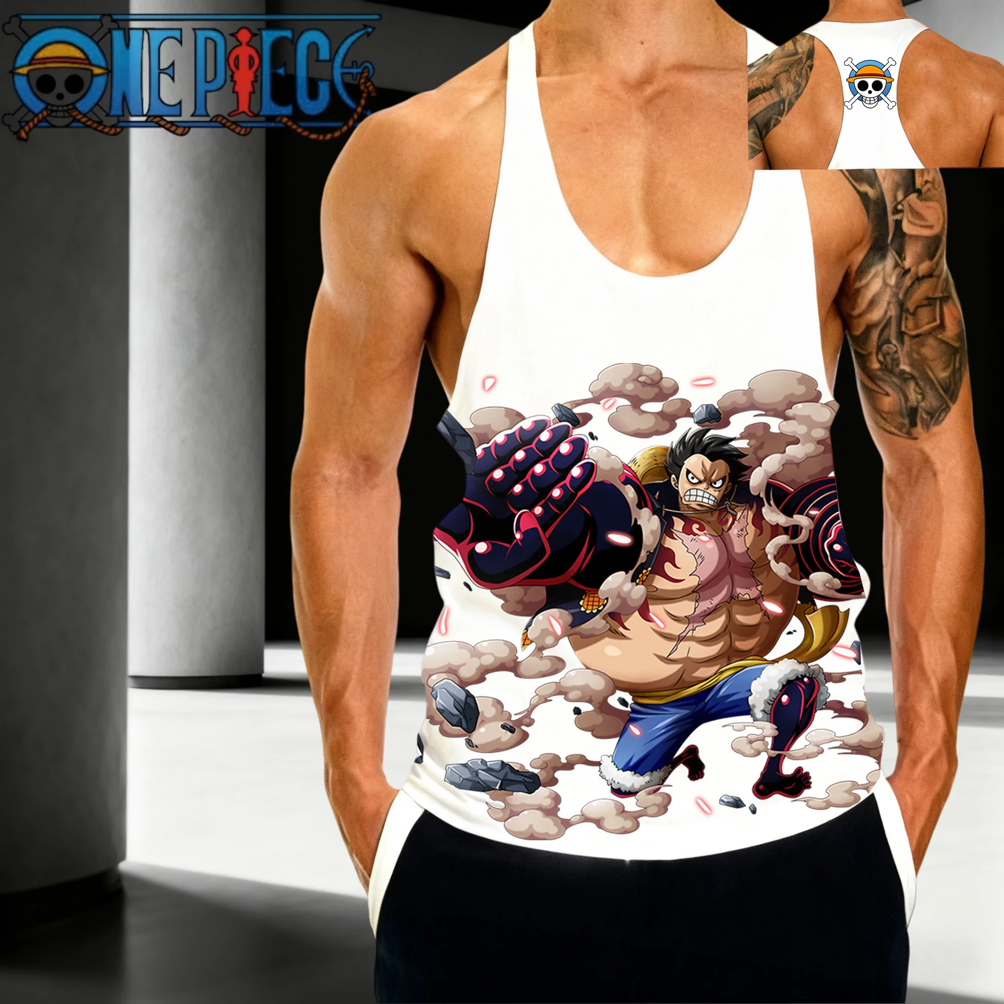 

Popular Anime "One Piece" Theme Munch D. Luffy Pattern 2025 Summer Men's Sports Fitness Breathable Pure Cotton Sleeveless Vest