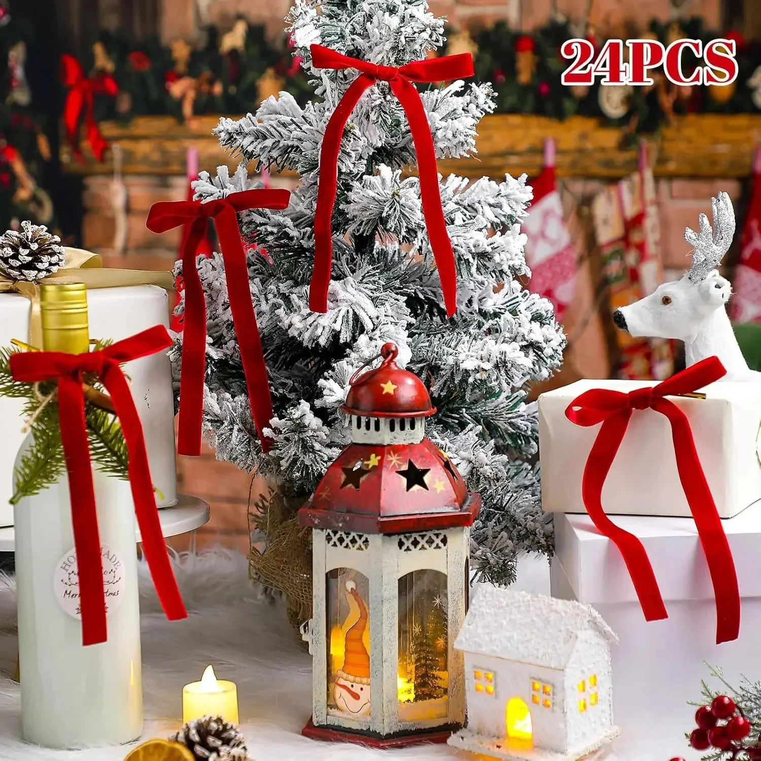 

48Pcs Velvet Christmas Bows For Christmas Tree Decor Retro Velvet Ribbon Bow Christmas Wedding Birthday Party Decoration