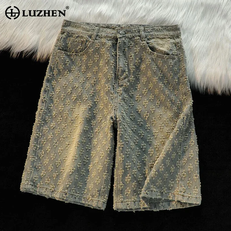 

LUZHEN 2025 Summer Burr Pattern Niche Design Denim Shorts Pants Men Fashion High Quality Straight Jeans Original Clothes JY3027