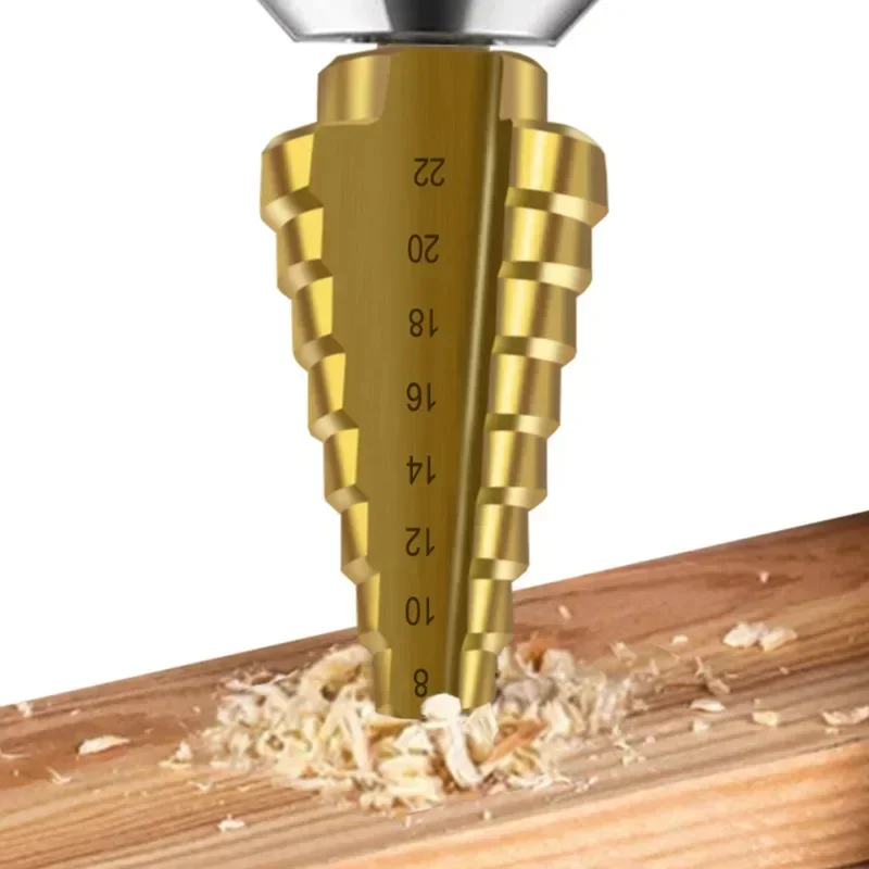 

Резак для дерева и металла с титановым покрытием, колонковое сверло из быстрорежущей стали, ступенчатое сверло 4-22 мм с прямой канавкой