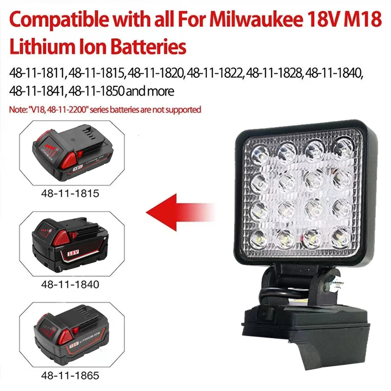 Led Light Fit Milwaukee Battery M18 4In Portable Spotlight Cordless Outdoor Work Fishing Handheld Emergency Tool Light No Batter