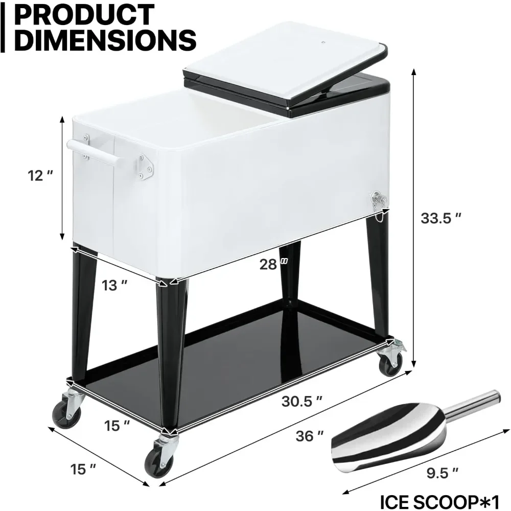 Party Ice Cooler Table with Wheels and Handle, Outdoor Bar Carts, Large Rolling Coolers, Modern Ice Cooler Table