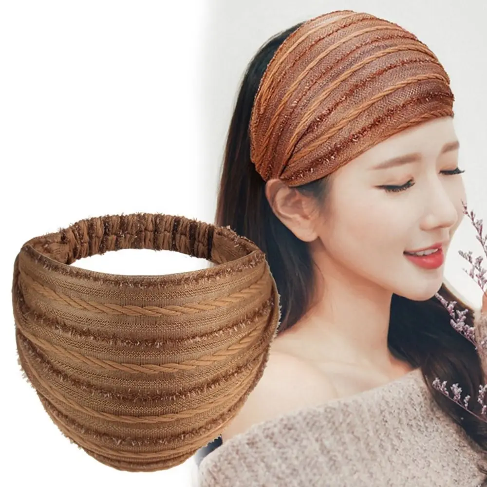 Stripe Shiny Cloth Mother Hair Hoop Wide Brimmed Elastic Hair Band Korean Headwear Wide Hair Band Mesh Hairbands Women Headband