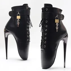 FHC New Novelty Stiletto High Heels Ballet Boots,Fetish Cosplay Shoes,Lock Wrap Strap Ankle Botas,18cm/7 inches,Stock,Big Size