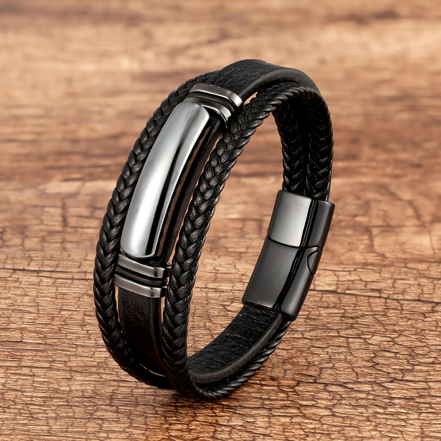 Natürliches Tigerauge Stein Charm Armband Mehrschichtiges geflochtenes Lederseil Herrenarmband Armreifen Edelstahl Schmuckzubehör – Detail 5