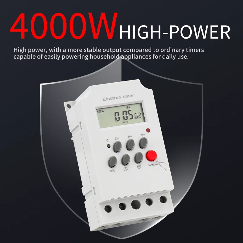 7-Day Programmable DIN Rail Timer, 12V DC Input & 30A High Power Output, Digital Weekly MINI Timer Switch Relay