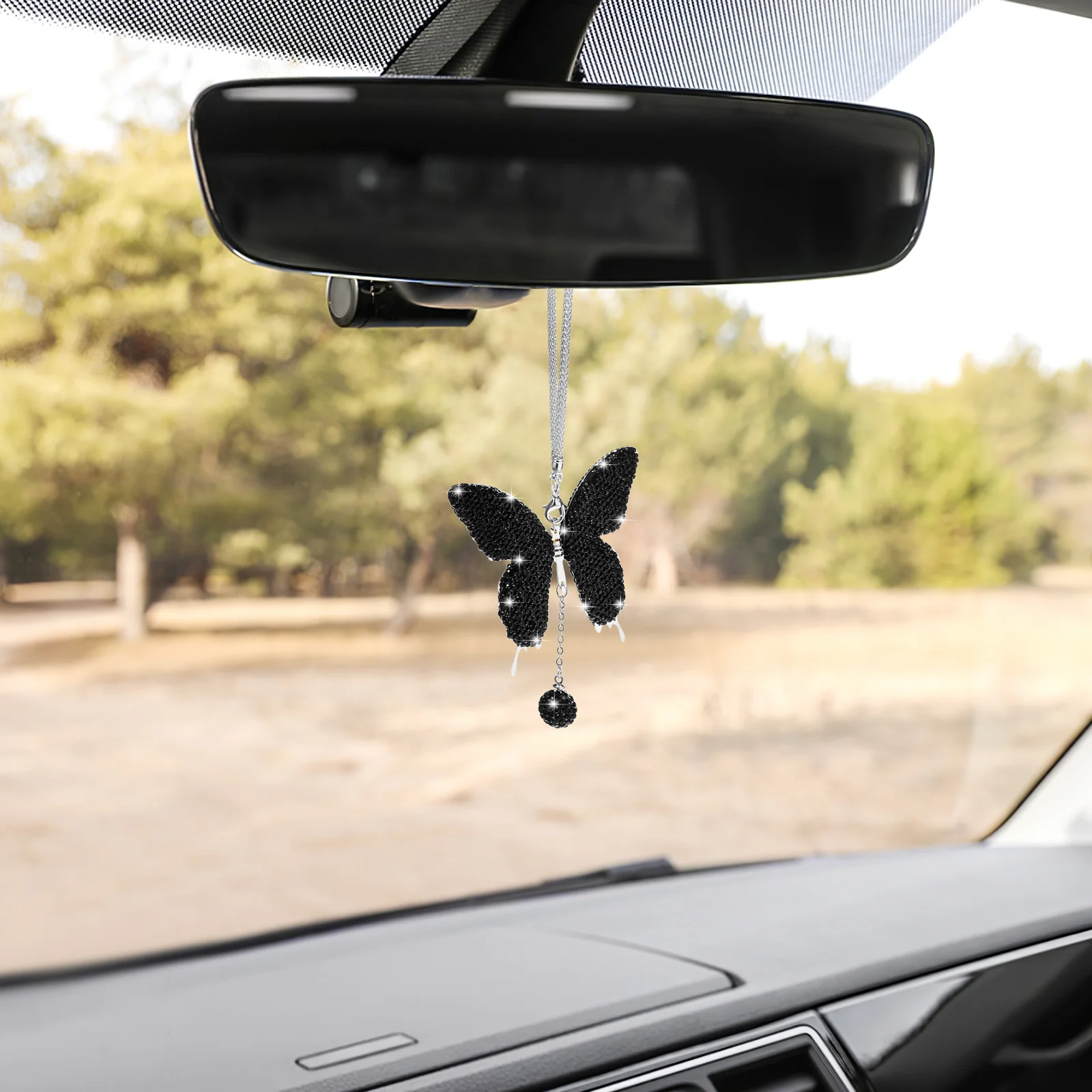 

Car Pendant Rhinestone Butterfly Charm Rear View Mirror Hanging Car Interior Decoration Bling Interior Decoration