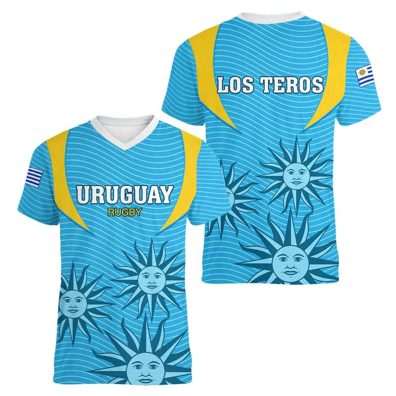 Uruguay Men's T-shirts Casual Loose V Neck UY Uruguayan Flag Short Sleeve Tops Tees Male Clothing Oversized T shirts Streetwear