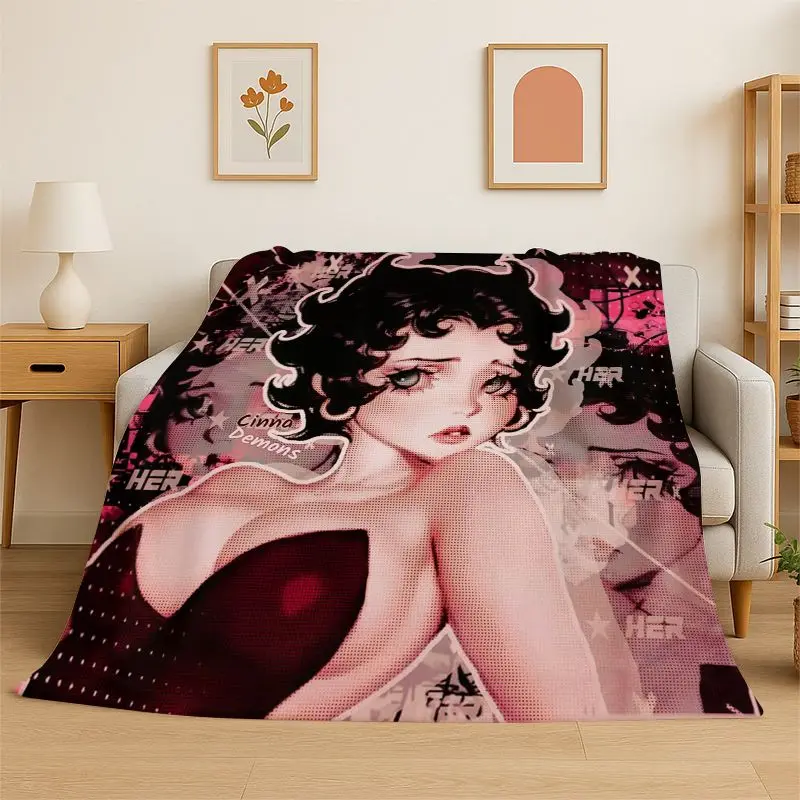 Retro Cartoon B-Betty B-Boop Cute Girl Flannel Blanket Soft Throw Blanket for Bedroom Living Room Bed office Picnic Fest Gift