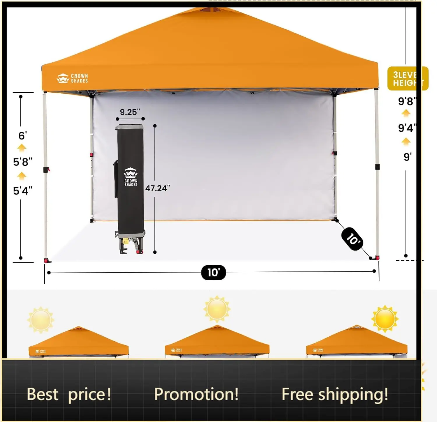 

10x10 Pop Up Canopy with 1 Side Wall - Beach Tent with One Push Setup - Outdoor Sun Shade for Events, Parties, Camping - Gazebo