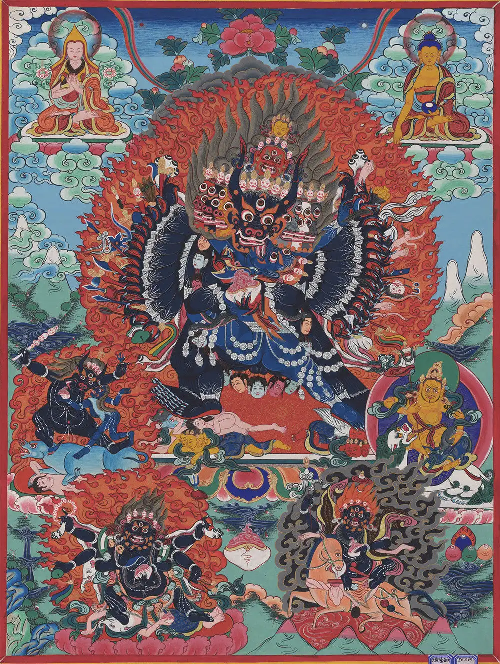 

Vajrabhairava Thangka,Yamantaka (17th Century),Gandhanra Tibetan Buddhist Thangka Art,Giclee Printed and Hand Framed,47" × 32"