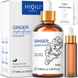 Óleos Essenciais de Gengibre HIQILI, Difusor, Umidificador, Massagem, Aromaterapia, Vela, Sabonete, Cuidado Capilar, 100ml