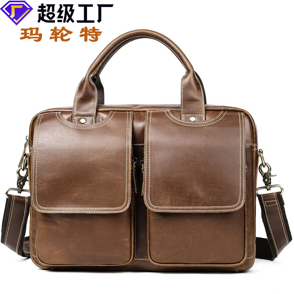 MLT-8002 حقيبة يد رجال الأعمال الأوروبية والأمريكية الرجعية، حقيبة كتف جلدية ذات سعة كبيرة #1