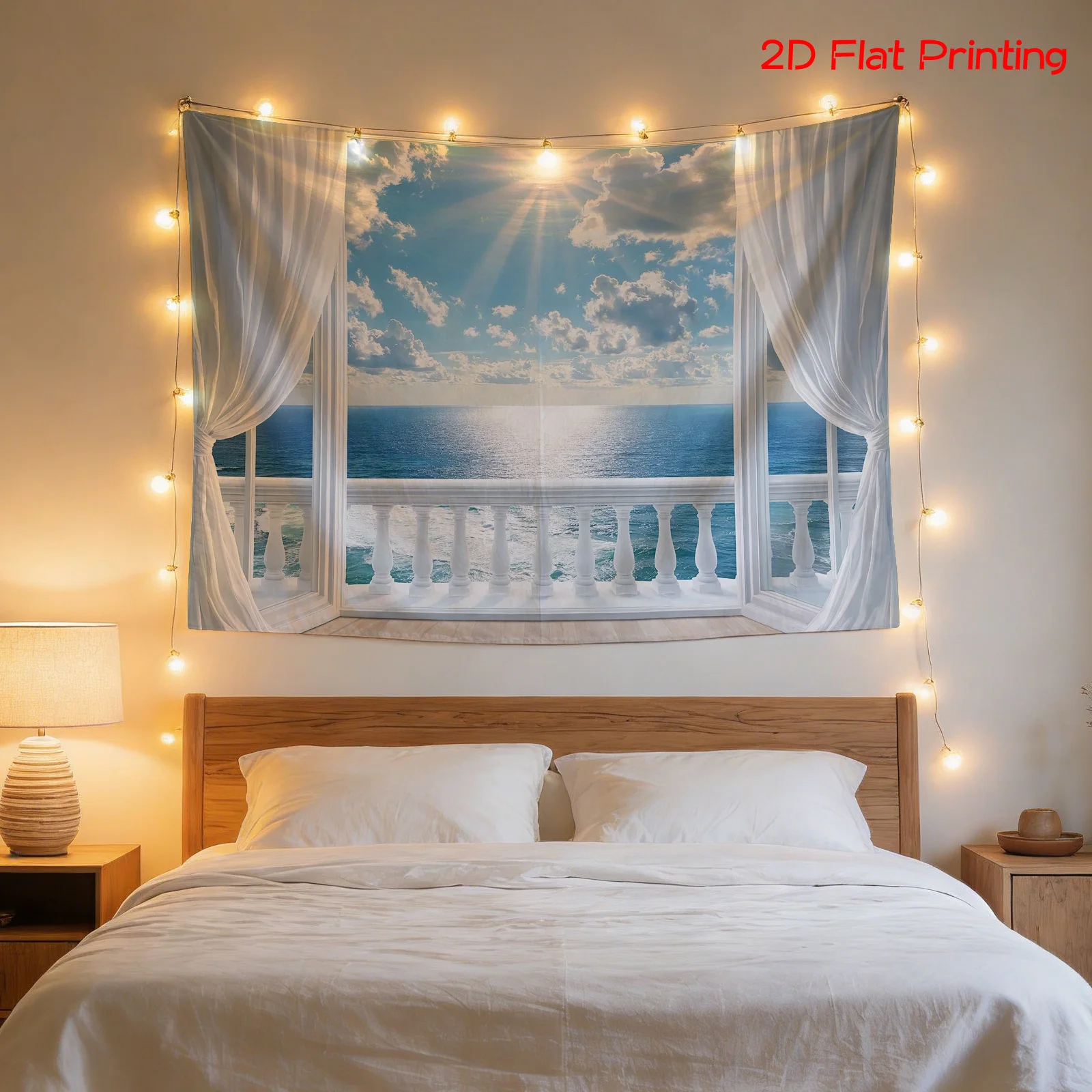 Large Realistic Seascape Tapestry Wall Art Ocean Beach Sky Print Hanging Canvas Waterproof Home Decor for Living Room Bedroom
