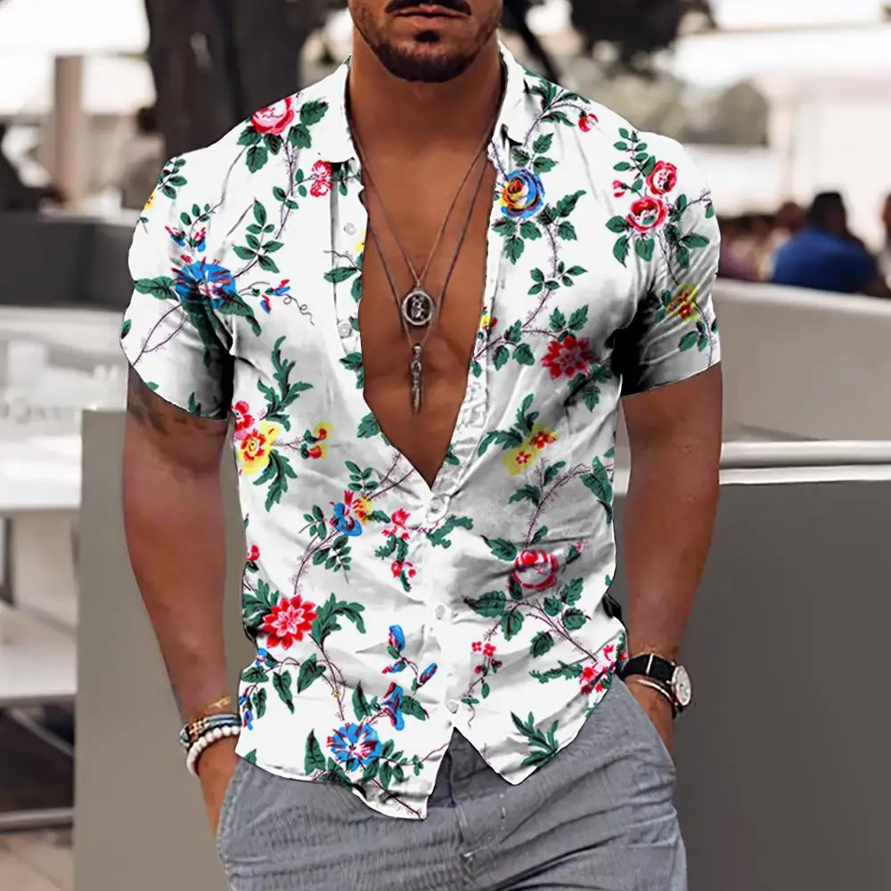 Men\'s Hawaiian Shirt Coconut Tree Shirts For Men 3d Printed Short Sleeve Fashion Harajuku Smooth Formal Blouse Vintage Camisa