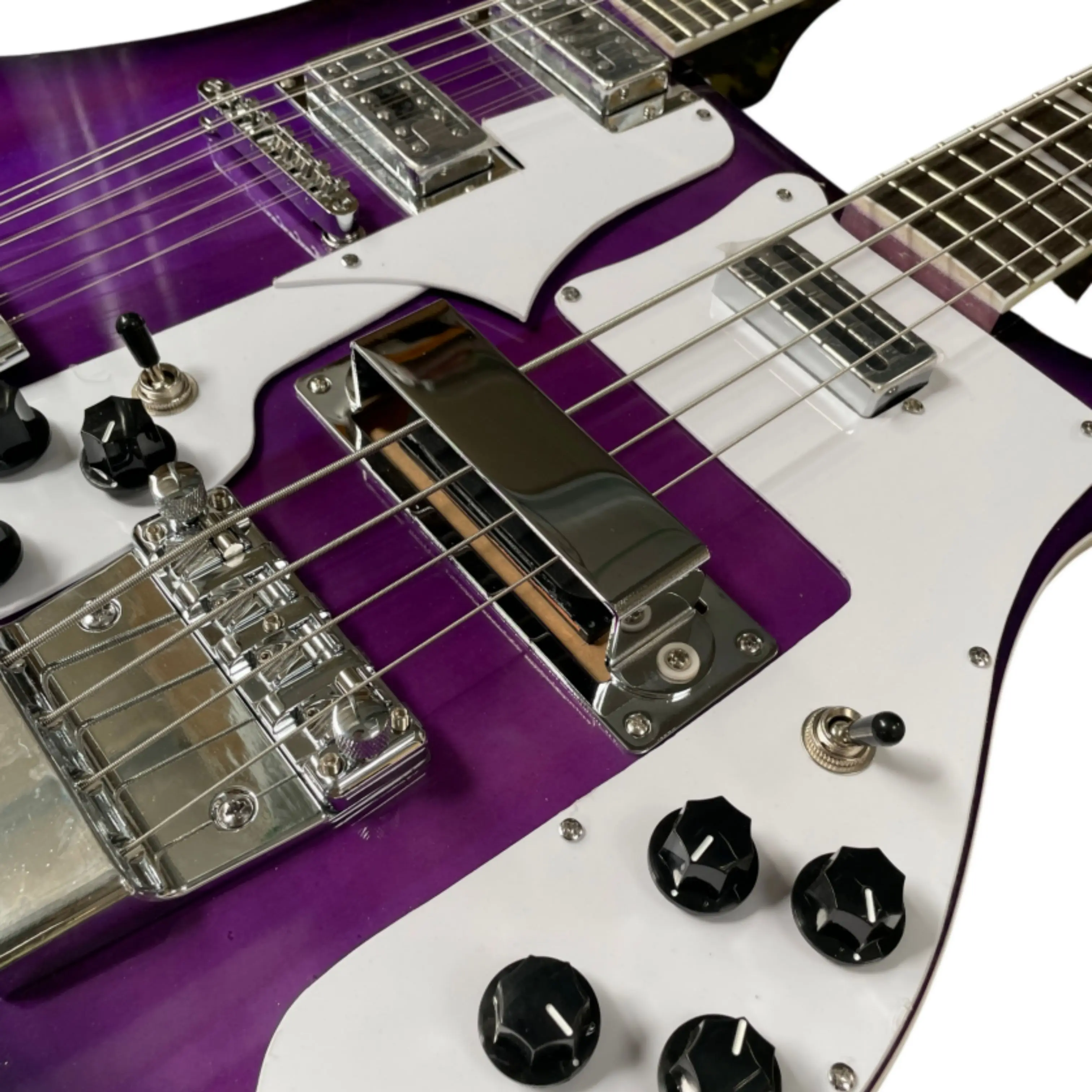 Plum Purple Gradient Double Neck Electric Bass Guitar, 12+4 String Configuration Guitars, Designed for Rock & Pop Stage Guitarra