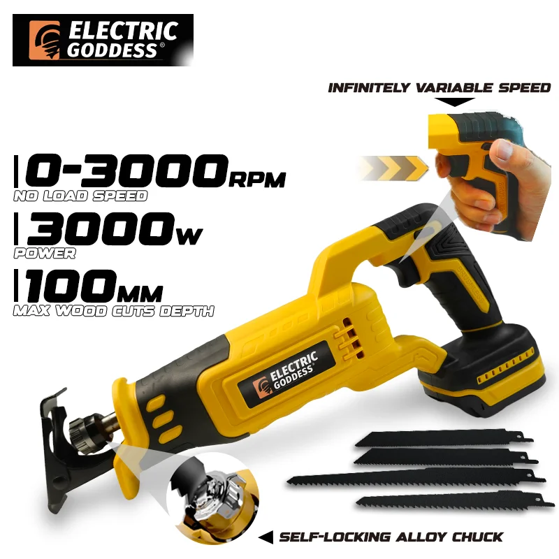 8500spm Brushless Reciprocating Saw Wireless Chainsaw Cut Saw Wood Cutting Power Tools With Sawblade For Dewalt 20V Battery Pins