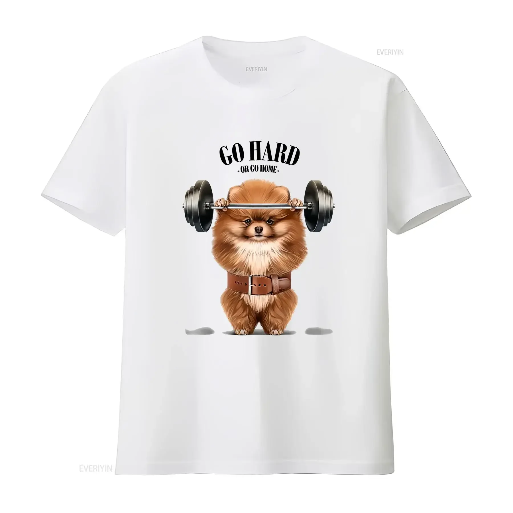 Pomeranian Dog Barbell Shoulder Press Muscle Workout  Youth T Shirt PrintStarT vintage Washed Stylish Top For Everyday Wear