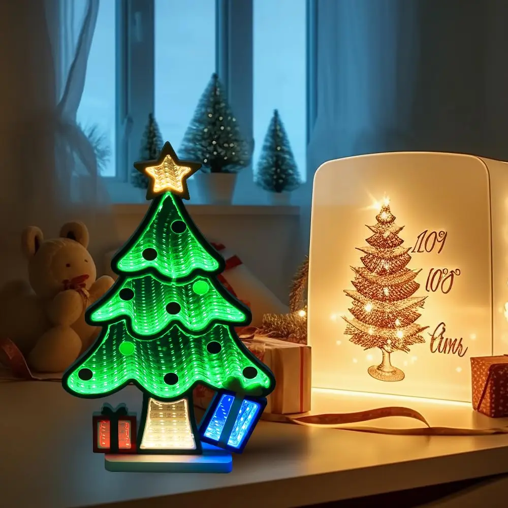 Christmas Tree Infinity Mirror Neon Sign for Wall Decor 3D Endless Extension LED Night Lamp USB Table Centerpiece Living Room