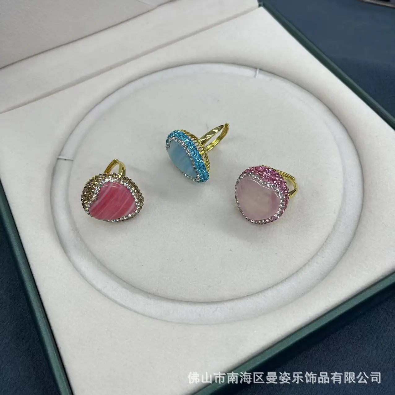 DIY accessories New natural stone ring fashionable and beautiful heart-shaped fresh style live ring color retention electroplati