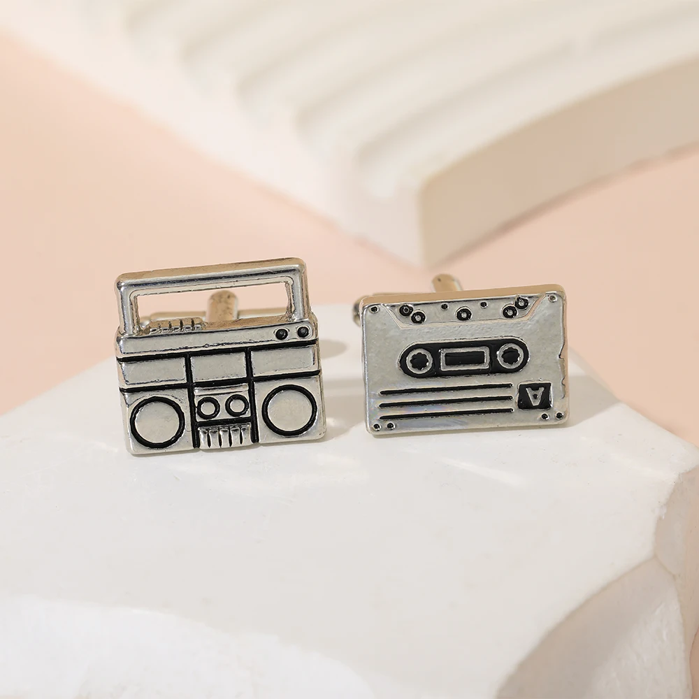 Vintage Radio And Type Shaped Design Mens Cufflinks Music Theme Sleeve Button