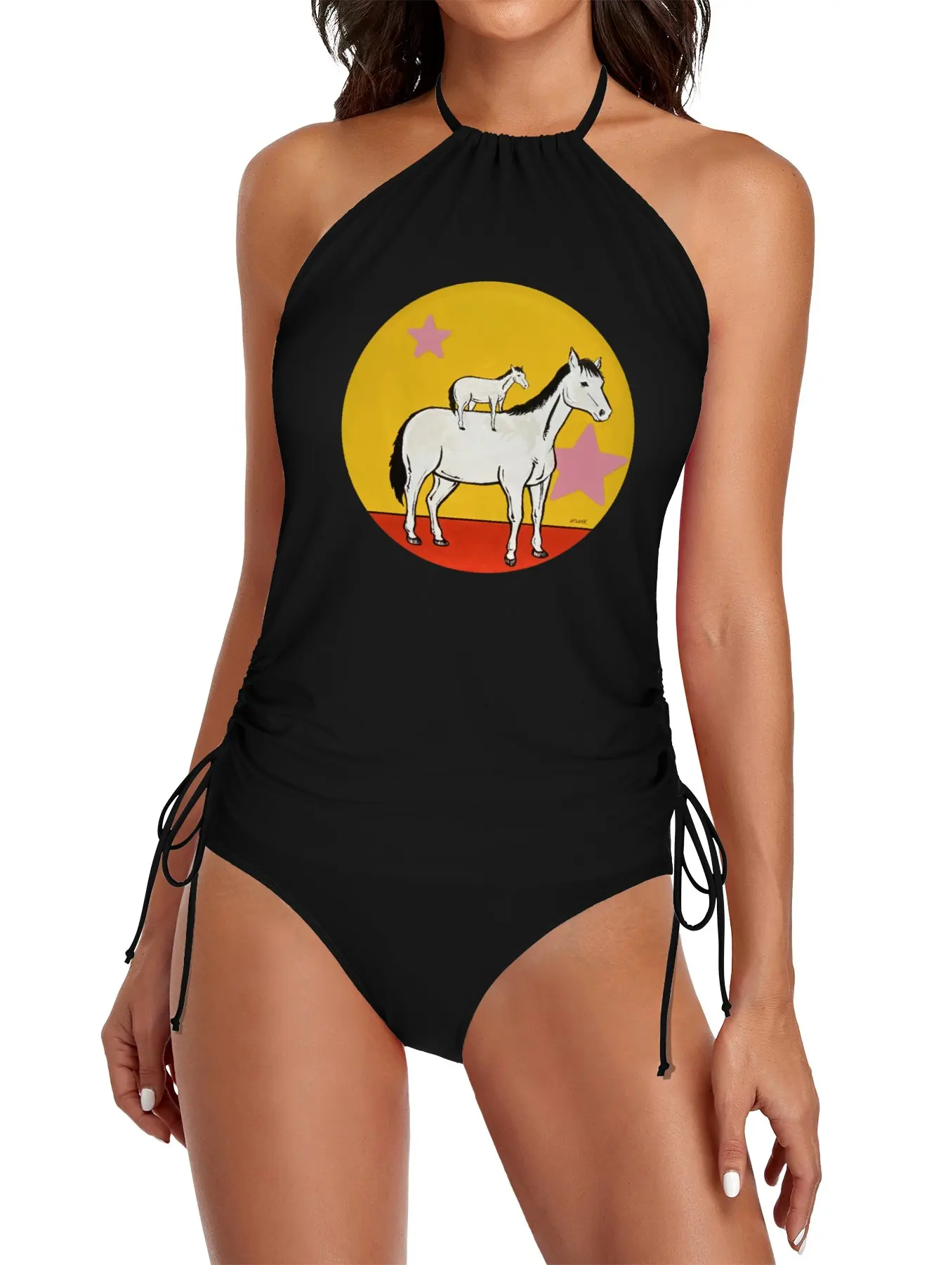 

Small Horse on a Much Larger Horse Split Swimsuit Set Black swimsuit Swimwear for women beachwear woman 2025 Summer dress