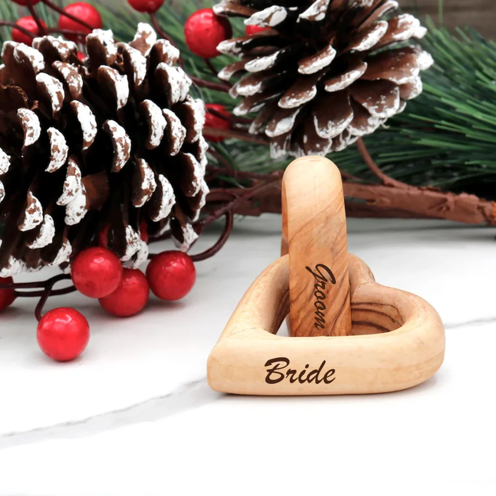 

Bride and Groom Interlocking Hearts Wedding Wood Heart Anniversary Gift Olive Wood Wooden Hearts Engagement Valentines Gift